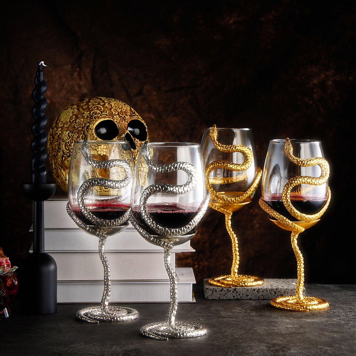 Stemmed Snake Wine Glass Single 19OZ Spooky Reptile Glasses 10 H Goth Gifts Skeleton Gifts Skeleton