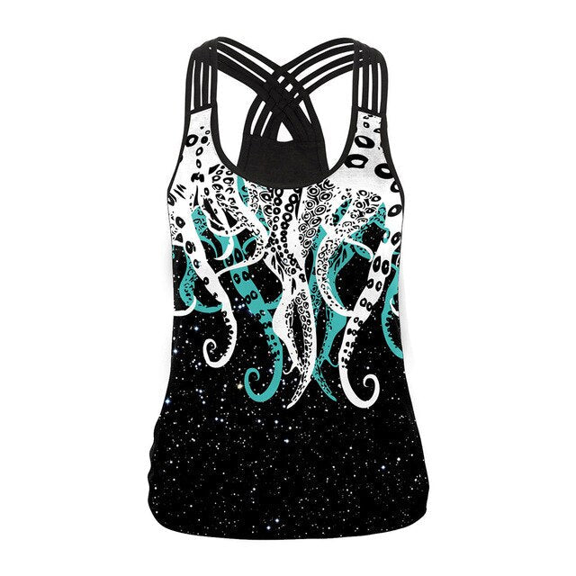 Fashion Halloween Sugar Skull Rose Girl Tank Top for Women Gothic Style Back Cross Sleeveless Vest