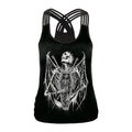 Fashion Halloween Sugar Skull Rose Girl Tank Top for Women Gothic Style Back Cross Sleeveless Vest